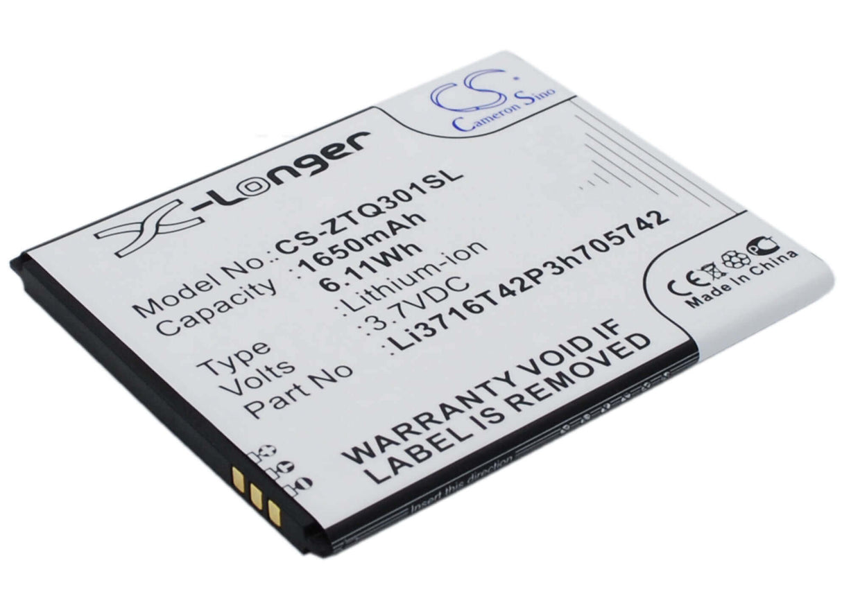3.7V, Li-ion, 1650mAh, SmartPhone battery fits A+world, Li3716t42p3h705742, Cg503, 6.11Wh Mobile, SmartPhone Cameron Sino Technology Limited (Suspended)