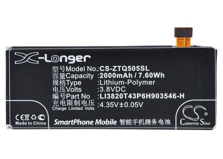 3.8V, Li-Polymer, 2000mAh, SmartPhone battery fits Original, At&t, Zte, Li3720t43p6h903546, Maven, Maven 4g, 7.6Wh Mobile, SmartPhone Cameron Sino Technology Limited (Smartphone)