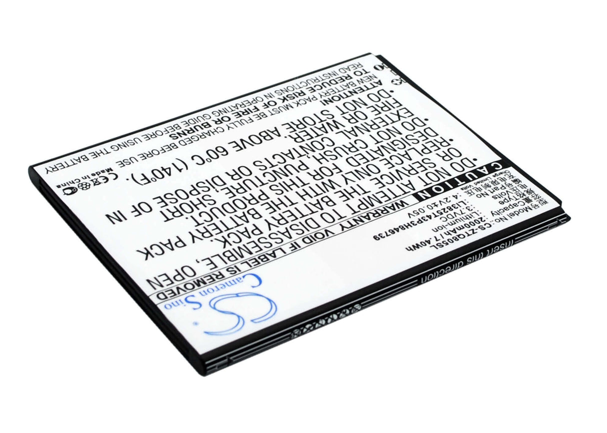 3.7V, Li-ion, 2000mAh, SmartPhone battery fits Zte, Li3825t43p3h846739, Q805t, 7.4Wh Mobile, SmartPhone Cameron Sino Technology Limited (Suspended)