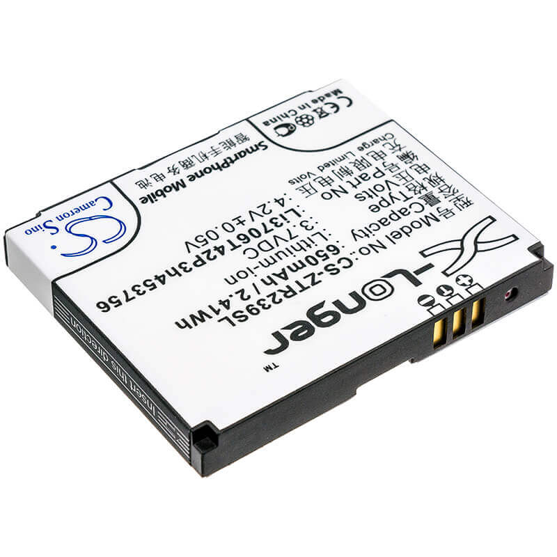 3.7V, Li-ion, 650mAh, SmartPhone battery fits Zte, Li3706t42p3h453756, R239, 2.41Wh Mobile, SmartPhone Cameron Sino Technology Limited (Suspended)