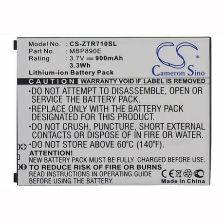 3.7V, Li-ion, 900mAh, SmartPhone battery fits Zte, Mbp890e, R710, 3.33Wh Mobile, SmartPhone Cameron Sino Technology Limited (Suspended)