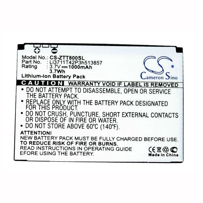 3.7V, Li-ion, 1000mAh, SmartPhone battery fits Vodafone, Zte, Li3711t42p3h513857, P752d, 3.7Wh Mobile, SmartPhone Cameron Sino Technology Limited (Smartphone)