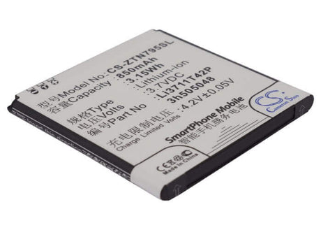 3.7V, Li-ion, 850mAh, SmartPhone battery fits Zte, Li3711t42p3h505048, N795, U791, 3.15Wh Mobile, SmartPhone Cameron Sino Technology Limited (Suspended)