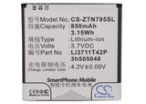 3.7V, Li-ion, 850mAh, SmartPhone battery fits Zte, Li3711t42p3h505048, N795, U791, 3.15Wh Mobile, SmartPhone Cameron Sino Technology Limited (Suspended)