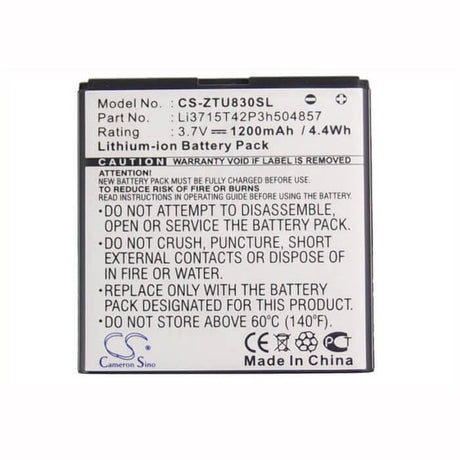 3.7V, Li-ion, 1200mAh, SmartPhone battery fits T-mobile, At&t, Amazing, Net10, Zte, Li3715t42p3h504857, A1, 4.44Wh Mobile, SmartPhone Cameron Sino Technology Limited (Smartphone)