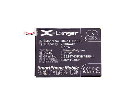 3.8V, Li-Polymer, 2500mAh, SmartPhone battery fits Zte, Li3825t43p3h755544, U956, 9.5Wh Mobile, SmartPhone Cameron Sino Technology Limited (Smartphone)