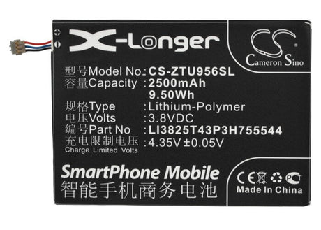 3.8V, Li-Polymer, 2500mAh, SmartPhone battery fits Zte, Li3825t43p3h755544, U956, 9.5Wh Mobile, SmartPhone Cameron Sino Technology Limited (Smartphone)