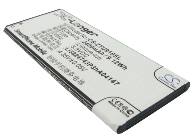 3.8V, Li-ion, 2400mAh, SmartPhone battery fits Zte, Li3821t43p3ha04147, Blade L3 Plus, N9180, 9.12Wh Mobile, SmartPhone Cameron Sino Technology Limited (Smartphone)