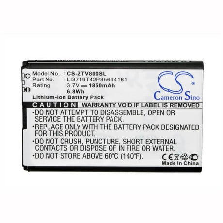 3.7V, Li-ion, 1850mAh, Hotspot battery fits Telstra, Telstra, Zte, Zte, Cricket, Cricket, Li3717t42p3h644161, Engage, 6.85Wh Hotspot Cameron Sino Technology Limited