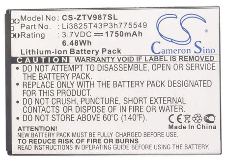 Battery For Zte V987, N919, V967s 3.7v, 1750mah - 6.48wh Mobile, SmartPhone Cameron Sino Technology Limited (Suspended)