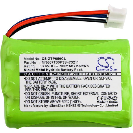 3.6V, Ni-MH, 700mAh, Cordless Phone battery fits Zte, Ni3607t30p3s473211, Wp650, Wp850, 2.52Wh Cordless Phone Cameron Sino Technology Limited (Cordless Phone)