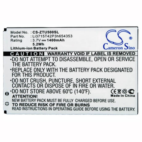 3.7V, Li-ion, 1400mAh, SmartPhone battery fits Zte, Li3715t42p3h654353, E760, Raise, 5.18Wh Mobile, SmartPhone Cameron Sino Technology Limited (Smartphone)