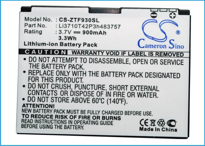 3.7V, Li-ion, 900mAh, SmartPhone battery fits Telstra, At&t, Vodafone, Verizon, Orange, T-mobile, Zte, Li3710t42p3h483757, Z431, 3.33Wh Mobile, SmartPhone Cameron Sino Technology Limited (Smartphone)