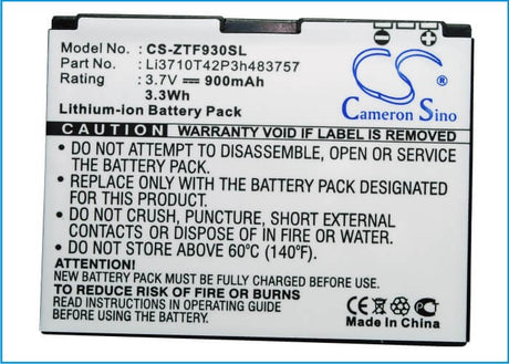 3.7V, Li-ion, 900mAh, SmartPhone battery fits Telstra, At&t, Vodafone, Verizon, Orange, T-mobile, Zte, Li3710t42p3h483757, Z431, 3.33Wh Mobile, SmartPhone Cameron Sino Technology Limited (Smartphone)