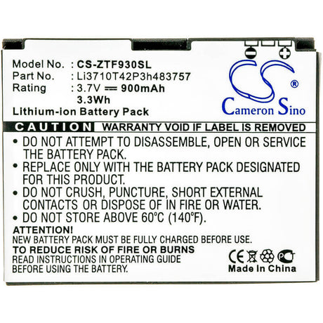 3.7V, Li-ion, 900mAh, SmartPhone battery fits Telstra, At&t, Vodafone, Verizon, Orange, T-mobile, Zte, Li3710t42p3h483757, Z431, 3.33Wh Mobile, SmartPhone Cameron Sino Technology Limited (Smartphone)