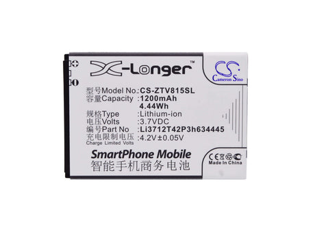 3.7V, Li-ion, 1200mAh, SmartPhone battery fits Amazing, Zte, Li3712t42p3h634445, A4c, 4.44Wh Mobile, SmartPhone Cameron Sino Technology Limited (Smartphone)