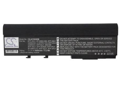 Black Battery For Acer Aspire 5550, Travelmate 6252, Aspire 3628nwxmi 11.1v, 6600mah - 73.26wh Notebook, Laptop Cameron Sino Technology Limited   