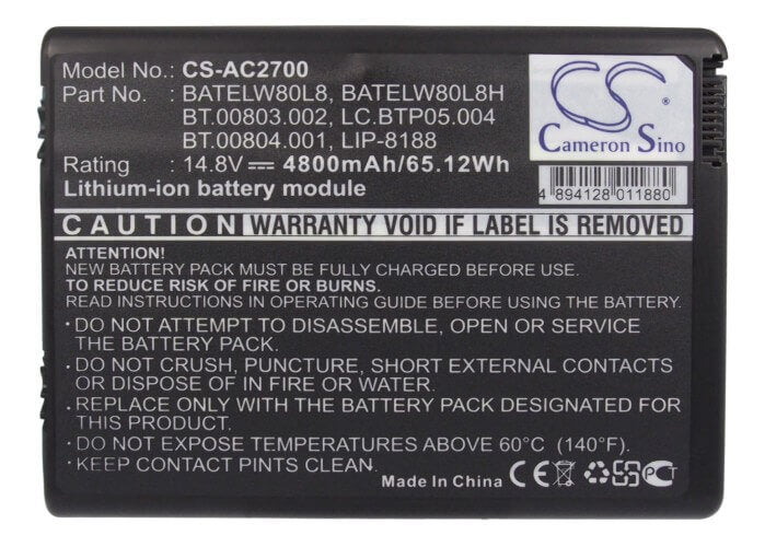 Black Battery For Acer Travelmate 2200, Travelmat 2700, Aspire 1670 14.8v, 4800mah - 71.04wh Notebook, Laptop Cameron Sino Technology Limited (Suspended)   