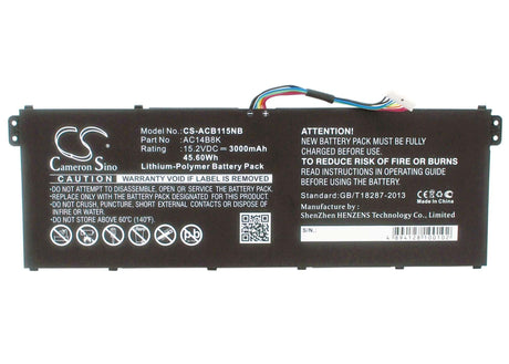 Black Battery For Acer Travelmate B115-m, Travelmate B115-mp, Chromebook 11 15.2v, 3000mah - 45.60wh Notebook, Laptop Cameron Sino Technology Limited   