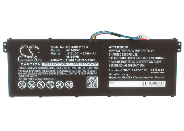 Black Battery For Acer Travelmate B115-m, Travelmate B115-mp, Chromebook 11 15.2v, 3000mah - 45.60wh Notebook, Laptop Cameron Sino Technology Limited   