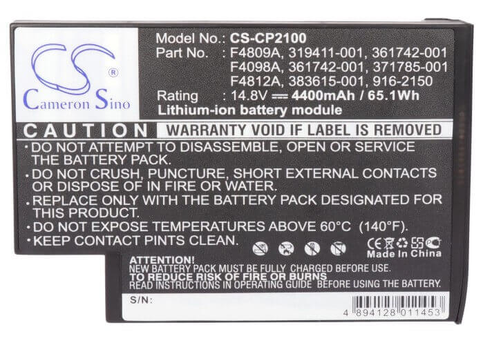 Black Battery For Compaq Pavilion Ze5512ap-dr222a, Omnibook Xe4500s-f4867hg, Pavilion Ze4910us-m033ua 14.8v, 4400mah - 65.12wh Notebook, Laptop Cameron Sino Technology Limited   