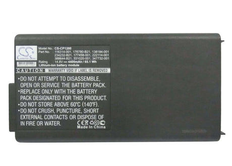 Black Battery For Compaq Presario 1200, Presario 1200-xl102, Presario 1200-xl104 14.8v, 4400mah - 65.12wh Batteries for Electronics Cameron Sino Technology Limited (Suspended)   