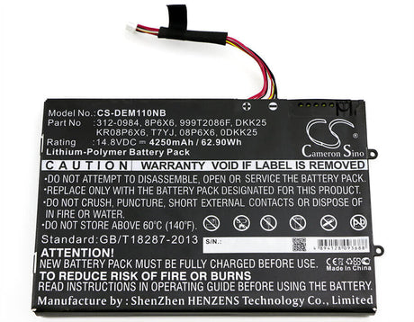 Black Battery For Dell Alienware M11x, Alienware M11xr2, Alienware M11xr3 14.8v, 4250mah - 62.90wh Notebook, Laptop Cameron Sino Technology Limited   