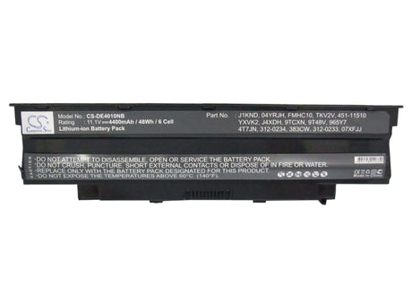 Black Battery For Dell Inspiron 13r, Inspiron 13r N3010, Inspiron 13r N3010d 11.1v, 4400mah - 48.84wh Notebook, Laptop Cameron Sino Technology Limited   