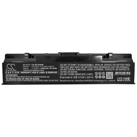 Notebook Battery For Dell Inspiron 1521, Inspiron 1721, Inspiron 1520 11.4v, 4400mah - 50.16wh Notebook, Laptop Cameron Sino Technology Limited