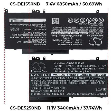 Black Battery For Dell Latitude E5550, Latitude 15 5000, Latitude E5550 15.6" 7.4v, 6850mah - 50.69wh Notebook, Laptop Cameron Sino Technology Limited   
