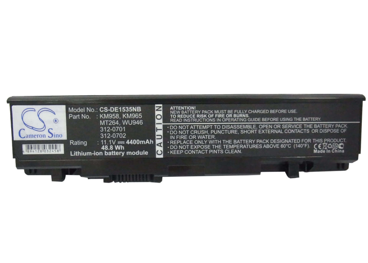 Black Battery For Dell Studio 1535, Studio 1536, Studio 1537 11.4v, 4400mah - 50.16wh Notebook, Laptop Cameron Sino Technology Limited   