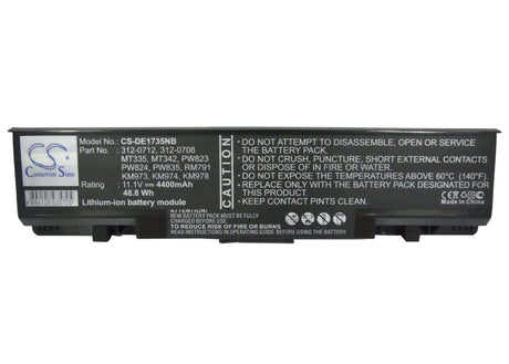 Black Battery For Dell Studio 1735, Studio 1736, Studio 1737 11.1v, 4400mah - 48.84wh Notebook, Laptop Cameron Sino Technology Limited   