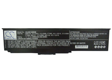 Black Battery For Dell Vostro 1400, Inspiron 1420 11.1v, 4400mah - 48.84wh Notebook, Laptop Cameron Sino Technology Limited (Suspended)