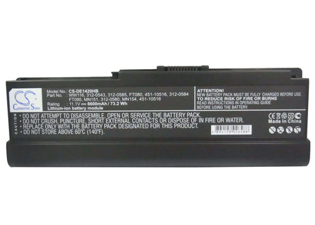 Black Battery For Dell Vostro 1400, Inspiron 1420 11.1v, 6600mah - 73.26wh Notebook, Laptop Cameron Sino Technology Limited   