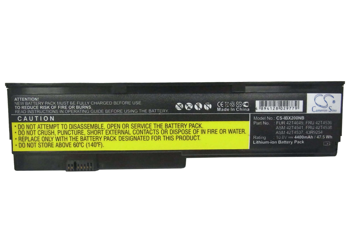Black Battery For Ibm Thinkpad X200, Thinkpad X200s, Thinkpad X200s 7465 10.8v, 4400mah - 47.52wh Notebook, Laptop Cameron Sino Technology Limited   