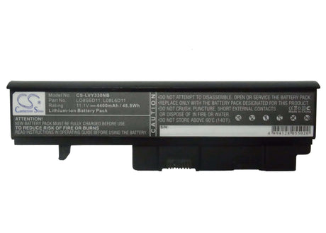 Black Battery For Lenovo Ideapad Y330, Ideapad Y330-20002, Ideapad Y330-2269 11.1v, 4400mah - 48.84wh Notebook, Laptop Cameron Sino Technology Limited   