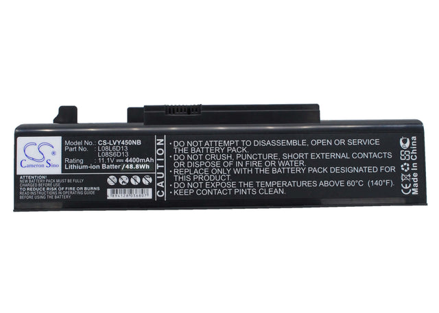 Black Battery For Lenovo Ideapad Y450, Ideapad Y450 20020, Ideapad Y450 4189 11.1v, 4400mah - 48.84wh Notebook, Laptop Cameron Sino Technology Limited   