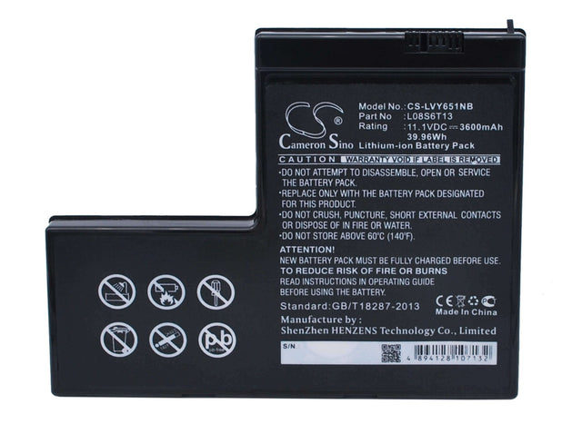 Black Battery For Lenovo Ideapad Y650, Ideapad Y650 4185, Ideapad Y650a 11.1v, 3600mah - 39.96wh Notebook, Laptop Cameron Sino Technology Limited   