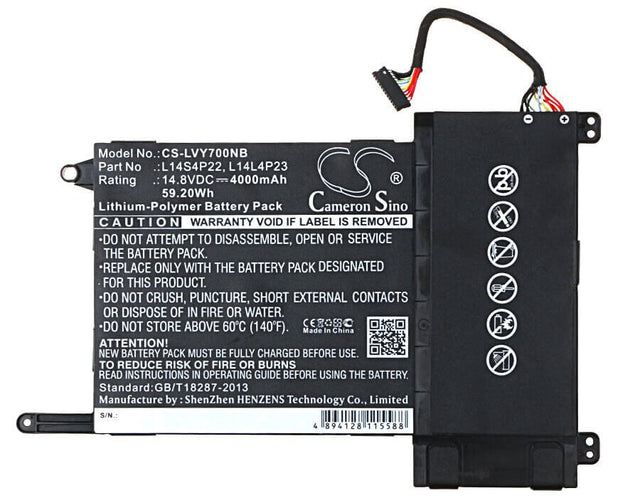 Notebook battery For Lenovo Ideapad Y700, Ideapad Y700 Touch, Eraser Y700 14.8v, 4000mah - 59.20wh Notebook, Laptop Cameron Sino Technology Limited   