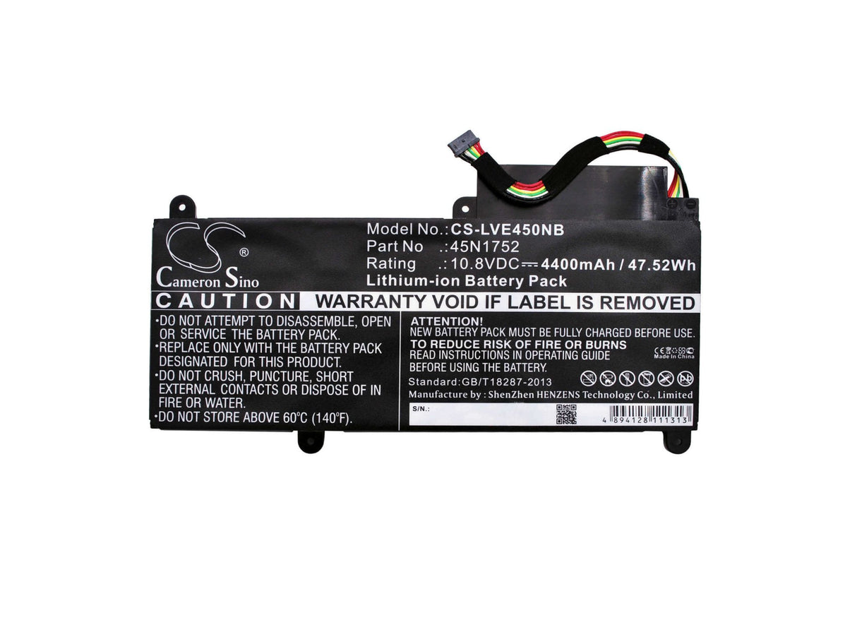 Black Battery For Lenovo Thinkpad E450, Thinkpad E450 20dc003wus, Thinkpad Edge E450 I7-5500u 10.8v, 4400mah - 47.52wh Notebook, Laptop Cameron Sino Technology Limited   