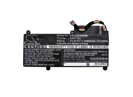 Black Battery For Lenovo Thinkpad E450, Thinkpad E450 20dc003wus, Thinkpad Edge E450 I7-5500u 10.8v, 4400mah - 47.52wh Notebook, Laptop Cameron Sino Technology Limited   
