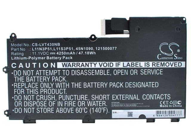 Black Battery For Lenovo Thinkpad T430u 11.1v, 4250mah - 47.18wh Notebook, Laptop Cameron Sino Technology Limited   