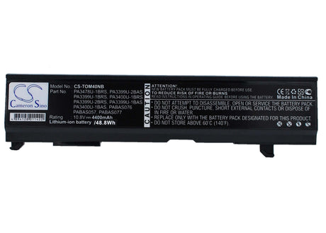 Black Battery For Toshiba Satellite A80-116, Satellite M40-300, Tecra A3-181 10.8v, 4400mah - 47.52wh Notebook, Laptop Cameron Sino Technology Limited   