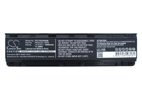 Black Battery For Toshiba Satellite C855, Satellite C855-10g, Satellite C855-10k 10.8v, 6600mah - 71.28wh Notebook, Laptop Cameron Sino Technology Limited   