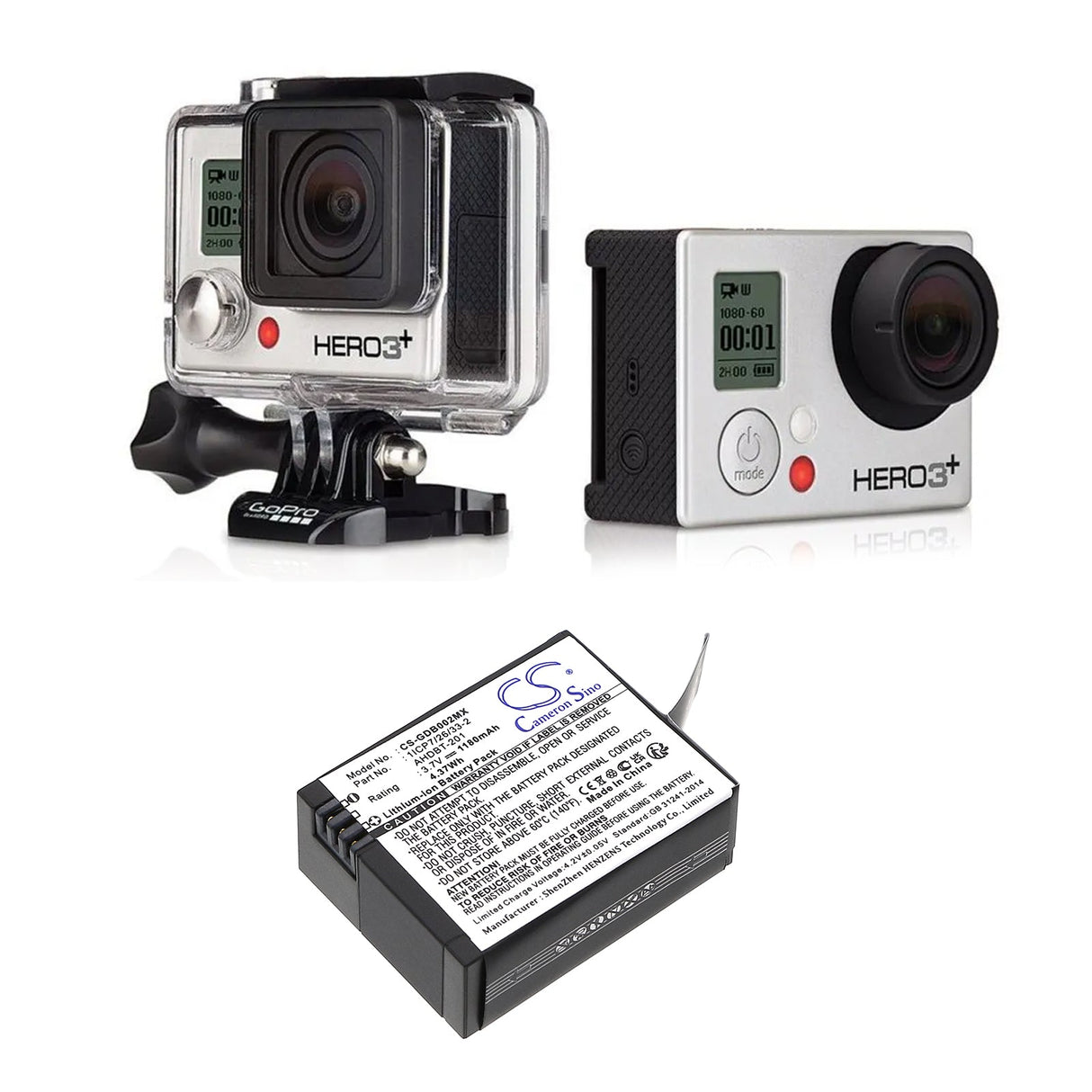 Camera Battery For Gopro Hd Hero3 Black Edition, 3.7v, 1180mah - 4.37wh Camera Cameron Sino Technology Limited (Camera)