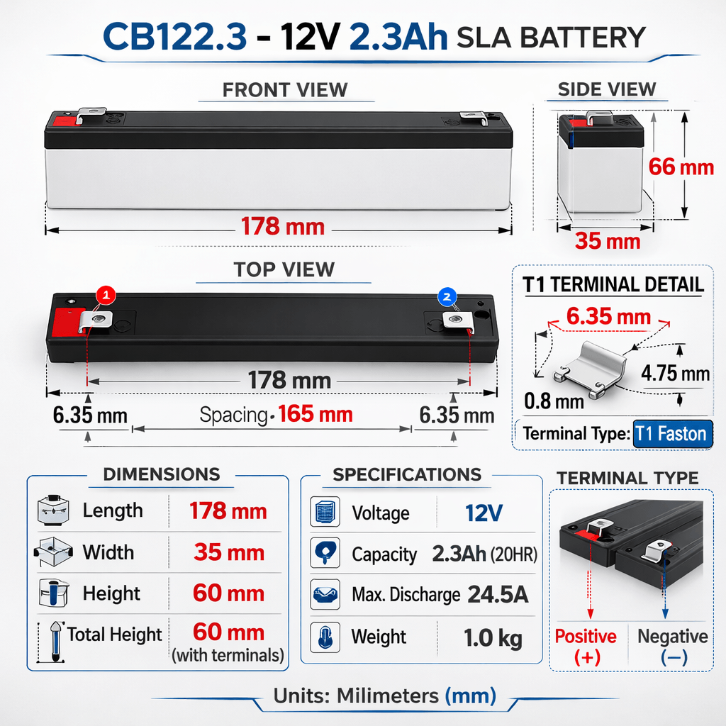 Replacement Battery For Powersonic Ps-1220, 12v, F1 Terminals UPS Batteries CB Range