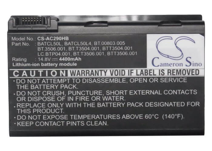 Dark Grey Battery For Acer Travelmate 291lmi, Travelmate 2353lmi, Travelmate 290xci 14.8v, 4400mah - 65.12wh Notebook, Laptop Cameron Sino Technology Limited   
