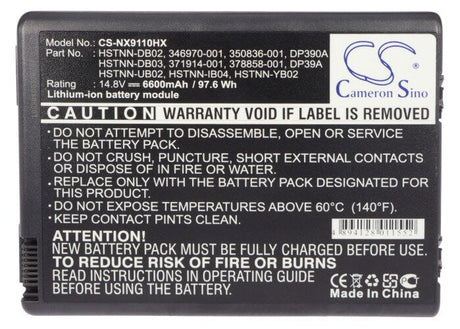 14.8V, Li-ion, 6600mAh, Notebook, Laptop battery fits Compaq, Hp, 346970-001, Business Notebook Nx9100, Business Notebook Nx9100-pb705, 97.68Wh Notebook, Laptop Cameron Sino Technology Limited