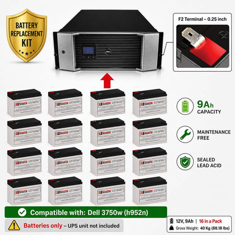 Batteries For Dell 3750w (h952n) UPS, 16 X 12v, 9ah - 108wh UPS Batteries CB Range