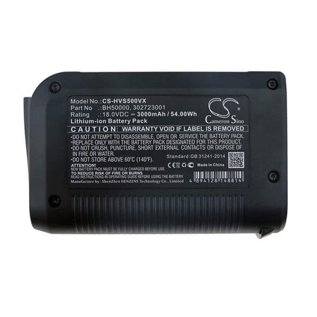 18.0V, Li-ion, 3000mAh, Vacuum battery fits Hoover, Bh50010 Platinum Collection Co, Bh50015 Platinum Collection Li, Platinum Linx, 54.00Wh Vacuum Cameron Sino Technology Limited (Suspended)